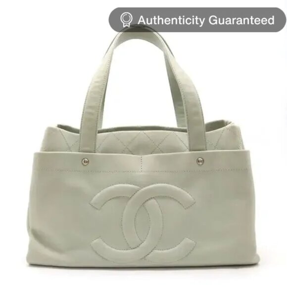 Authentic CHANEL CC Caviar Vintage Executive Cerf Shopper Tote Mint Grey - Picture 1 of 9